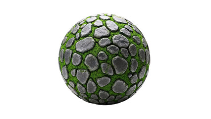 Stone Ball Covered in Grass on White Background
