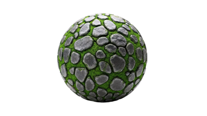 Stone Ball Covered in Grass on White Background