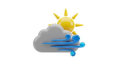 Windy Weather Icon: Sun Behind Cloud with Gusts