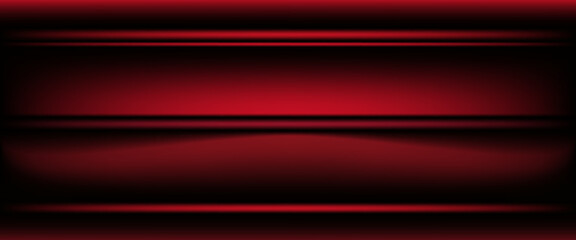 Red studio background. Abstract limbo podium studio room. Dark red gradient wall floor and spotlight scene. Showcase, promotion display. Vector stage mockup illustration