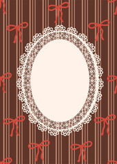 Lace Oval Frame with Bows on Brown background