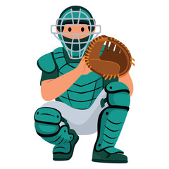 Obraz premium Baseball player catcher vector illustration waiting for ball in uniform and helmet perfect for sports character team game and athletic artwork themes
