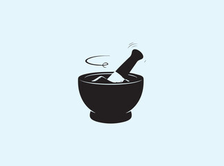 Traditional Grinding Action Mortar and Pestle Silhouette on White
