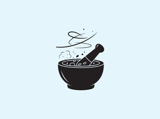 Herbal Preparation Scene Mortar and Pestle Silhouette in Motion
