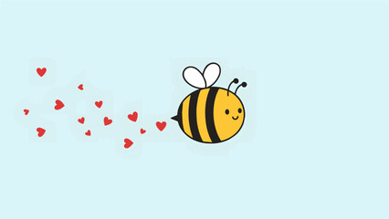 Fototapeta premium Happy Easter card illustration with cute bee and ladybug flying around colorful flowers and decorated eggs in a spring garden