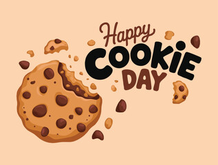 Chocolate chip cookie vector illustration in retro flat style for national cookie day sweet delicious pastries perfect for American food holiday artwork