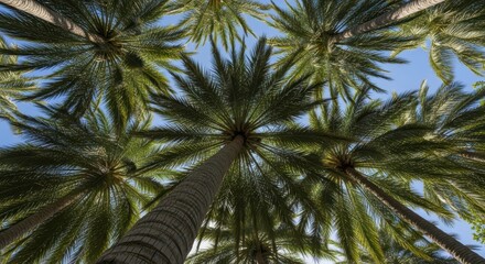 Fototapeta premium Tropical Canopy: A Perspective View of Palm Trees Reaching Towards the Sky