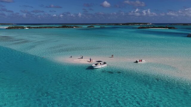 Exuma Skyline At Exuma Islands In Black Point Bahamas. Beach Landscape. Shades Of Blue Watercolor. Travel Destination. Exuma Skyline In Exuma Islands In Black Point Bahamas. Nature Seascape.