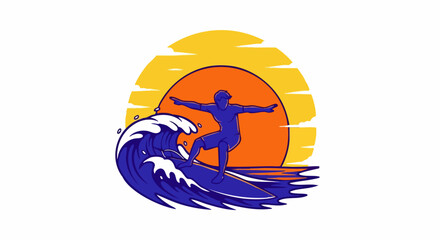 Surfer on a large wave at sunset.