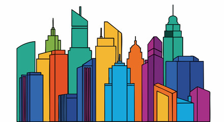 Obraz premium Colorful Abstract Cityscape with Modern Skyscrapers.