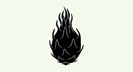 A black and white illustration of a stylized flame with white outlines on a light green background