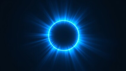 Blue energy ray burst forming a glowing circle on a dark background, representing cosmic power and futuristic technology
