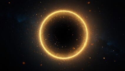 Golden particle ring creating an abstract cosmic portal or mystical black hole in deep dark space