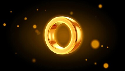 Glowing gold ring with reflection on black background, shiny metallic circle concept, luxury jewelry