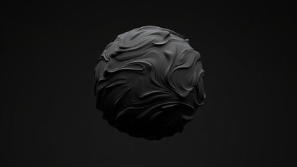 Abstract dark sphere with flowing organic texture on black background representing mystery and innovation