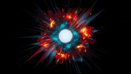 Cosmic energy core exploding with vibrant rays and fiery particles, abstract star ignition effect