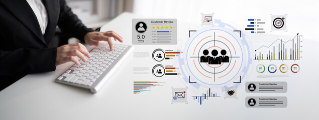 A dashboard for customer relationship management (CRM). The data analysis and market research help to identify a target audience and understand customer reviews and behavior. Fermion