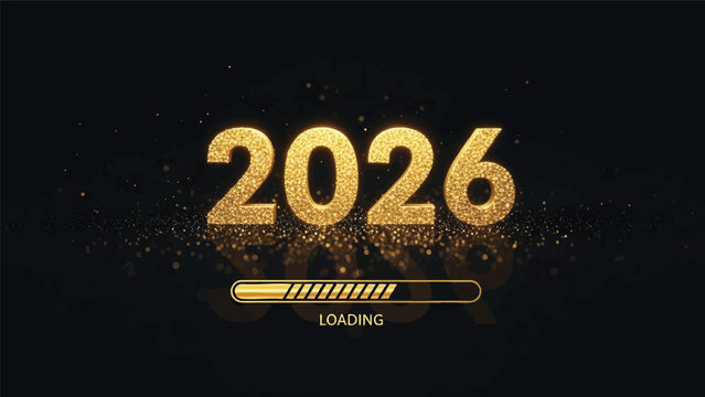 Gold text and loading bar on black background with '2026' and 'LOADING' for a futuristic or countdown theme.