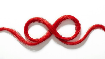 Naklejka premium Vibrant red strand intricately shaped into the timeless infinity symbol, representing everlasting connection, continuous flow, and endless possibilities on a crisp white background