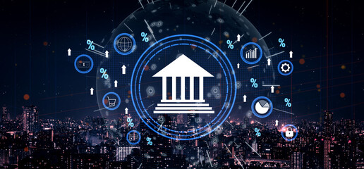 The influence of central bank monetary policy on the global banking system and economy. A concept of interest rates, inflation, and growth. Motif