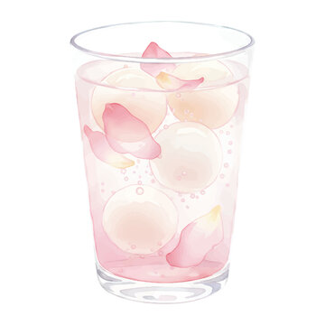 Lychee Rose Spritzer Watercolor Cocktail Illustration Isolated on White Background
