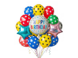 Birthday balloons bouquet isolated on transparent background
