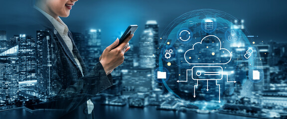 A cloud storage and data synchronization service ecosystem. A concept of cloud computing for file storage, backup, and sharing across devices. Motif