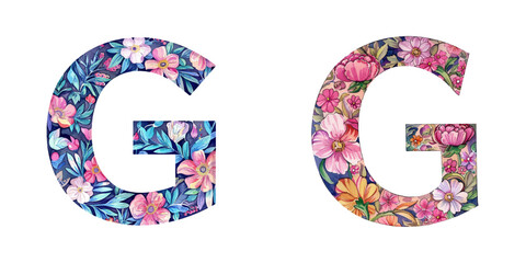 floral letter G watercolor vector illustration