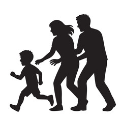 Playful running family silhouette perfect for energetic, joyful vector scenes.