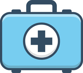 Obraz premium Flat vector illustration of a blue medical first aid case with a prominent white cross symbol representing healthcare emergency response and hospital safety equipment