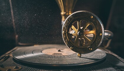 Vintage Turntable Playing Vinyl Record with Dust Particles and Warm Lighting