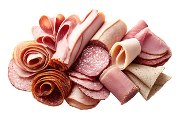 Assorted Deli Meats on White Background