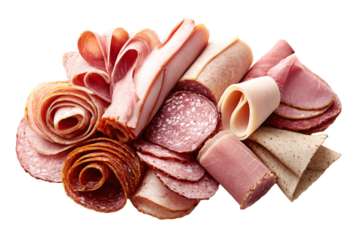 Assorted Deli Meats on White Background