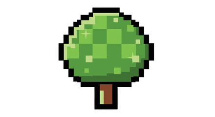 Pixel art illustration of a green tree with brown trunk and black outline on white background