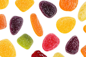 Colorful Assorted Gummy Candies on White Background
