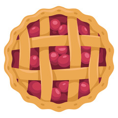 Cranberry pie baked with pastry dough vector illustration with sweet fruit filling ideal for dessert, food, bakery, and recipe inspired creative designs © Nass Studio