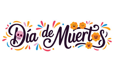Dia de muertos day of the dead spanish text lettering vector illustration perfect for mexican tradition celebration cultural artwork and holiday decorative themes