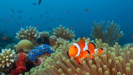 Vibrant Clownfish Swimming in Coral Reef