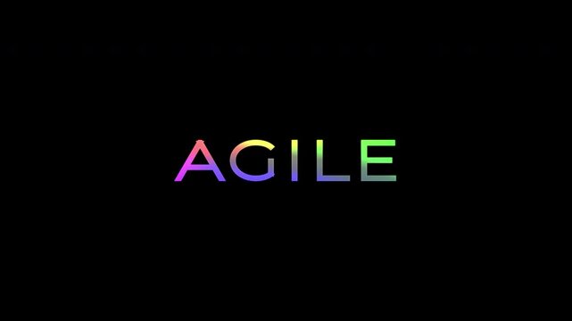Dynamic color-changing 'AGILE' word animation on a minimalist black background. 4K text animated with gradient effect.