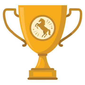 Equestrian sports golden winner cup vector illustration suitable for horse riding competition prize award ceremony or sports achievement themed artwork