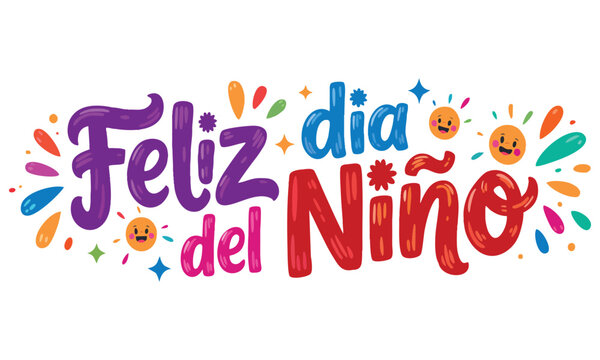 Feliz dia del nino happy children day spanish text lettering vector illustration perfect for kids celebration festive artwork and joyful holiday decoration themes
