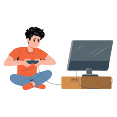 Gambling addiction vector illustration with stressed man playing video game ideal for lifestyle awareness mental health concept and educational projects
