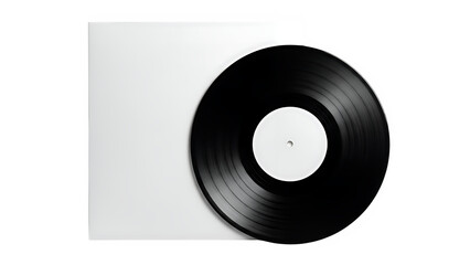 Vinyl record with blank album cover, isolated on white or transparent background. PNG