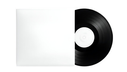 Vinyl record with blank album cover, isolated on white or transparent background. PNG