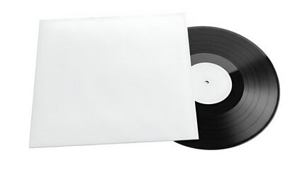 Vinyl record with blank album cover, isolated on white or transparent background. PNG