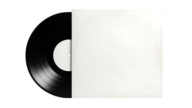 Vinyl record with blank album cover, isolated on white or transparent background. PNG