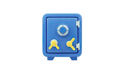 Blue Safe with Yellow Handles on White Background