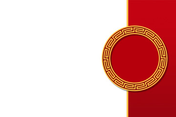 Elegant Red and Gold Circular Frame with Greek Key Meander Pattern on Split Background