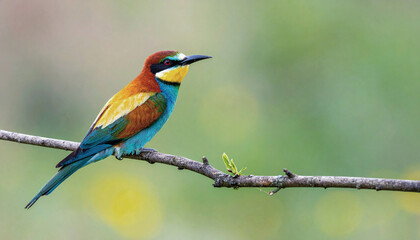 Colorful European Bee-Eater Bird Perched on Branch with Soft Natural Background