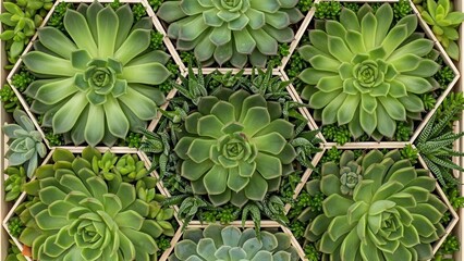 Hexagonal Grid Arrangement of Vibrant Green Succulents